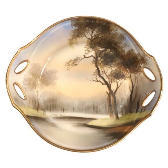 Antique Noritake Morimura Hand Painted Handled Candy Dish Bowl 7in Japan Gold - Picture 7 of 14